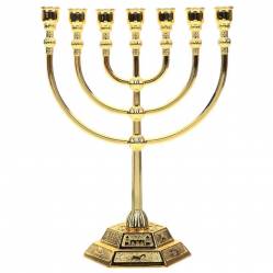 CANDELABRO CLáSICO MENORAH, RETRO DE 7 RAMAS BRAZOS COLOR ORO, TEMPLO DE ISRAEL