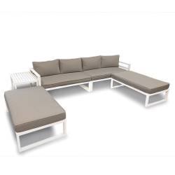 CONJUNTO DE JARDIN DE ALUMINIO, CONJUNTO DE JARDIN DE 8 PLAZAS, SALON EXTERIOR CON MESA AUXILIAR Y COJINES, PARA JARDIN, TERRAZA Y BALCON, ESTRUCTURA DE ALUMINIO RESISTENTE A LA INTEMPERIE, BLANCO