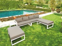 CONJUNTO DE JARDIN DE ALUMINIO, CONJUNTO DE JARDIN DE 8 PLAZAS, SALON EXTERIOR CON MESA AUXILIAR Y COJINES, PARA JARDIN, TERRAZA Y BALCON, ESTRUCTURA DE ALUMINIO RESISTENTE A LA INTEMPERIE, BLANCO