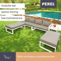 CONJUNTO DE JARDIN DE ALUMINIO, CONJUNTO DE JARDIN DE 8 PLAZAS, SALON EXTERIOR CON MESA AUXILIAR Y COJINES, PARA JARDIN, TERRAZA Y BALCON, ESTRUCTURA DE ALUMINIO RESISTENTE A LA INTEMPERIE, BLANCO