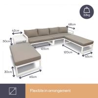 CONJUNTO DE JARDIN DE ALUMINIO, CONJUNTO DE JARDIN DE 8 PLAZAS, SALON EXTERIOR CON MESA AUXILIAR Y COJINES, PARA JARDIN, TERRAZA Y BALCON, ESTRUCTURA DE ALUMINIO RESISTENTE A LA INTEMPERIE, BLANCO