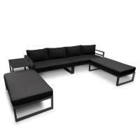 CONJUNTO DE JARDIN DE ALUMINIO, CONJUNTO DE JARDIN DE 8 PLAZAS, SALON EXTERIOR CON MESA AUXILIAR Y COJINES, PARA JARDIN, TERRAZA Y BALCON, ESTRUCTURA DE ALUMINIO RESISTENTE A LA INTEMPERIE, NEGRO