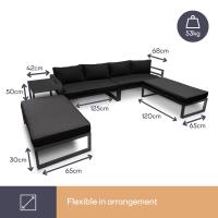 CONJUNTO DE JARDIN DE ALUMINIO, CONJUNTO DE JARDIN DE 8 PLAZAS, SALON EXTERIOR CON MESA AUXILIAR Y COJINES, PARA JARDIN, TERRAZA Y BALCON, ESTRUCTURA DE ALUMINIO RESISTENTE A LA INTEMPERIE, NEGRO