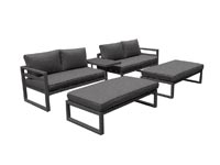 CONJUNTO DE JARDIN DE ALUMINIO, CONJUNTO DE JARDIN DE 8 PLAZAS, SALON EXTERIOR CON MESA AUXILIAR Y COJINES, PARA JARDIN, TERRAZA Y BALCON, ESTRUCTURA DE ALUMINIO RESISTENTE A LA INTEMPERIE, NEGRO