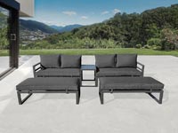 CONJUNTO DE JARDIN DE ALUMINIO, CONJUNTO DE JARDIN DE 8 PLAZAS, SALON EXTERIOR CON MESA AUXILIAR Y COJINES, PARA JARDIN, TERRAZA Y BALCON, ESTRUCTURA DE ALUMINIO RESISTENTE A LA INTEMPERIE, NEGRO